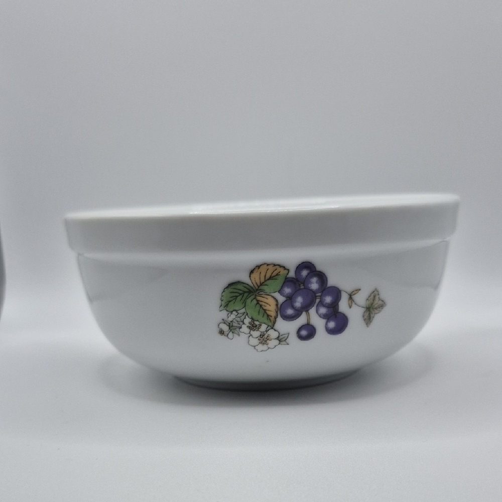 White Ceramic Bowl with Purple Grape Design